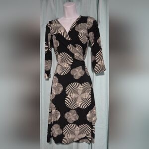 Maggy London Black and Cream Patterned Dress
